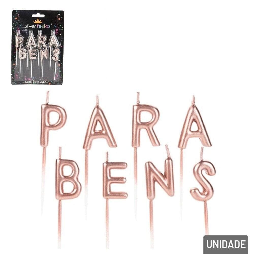 Vela Aniversário 8 Peças Parabéns Rose - Tudo em Caixa
