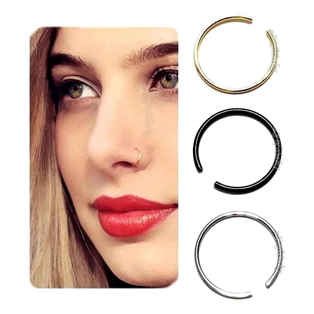 2X Argola Piercing Brinco Fino Nariz Pressão Kit3 Peça