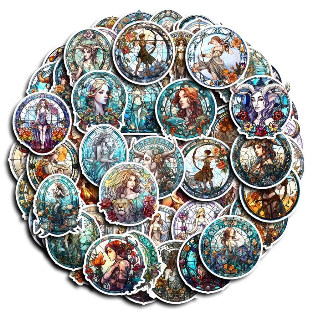 Adesivos, 60 unidades/lote, pintados em doze constelações, impermeáveis