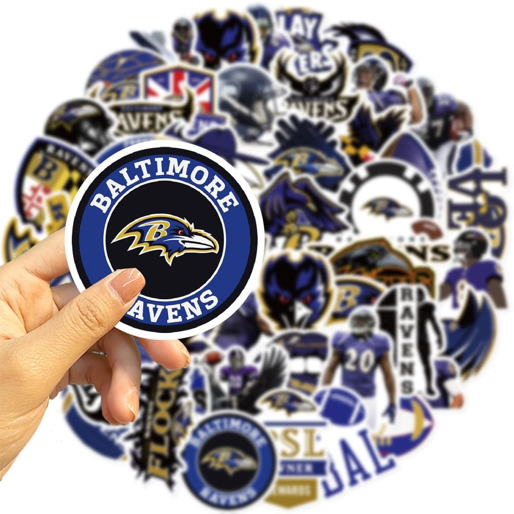 Adesivos Baltimore Ravens em vinil impermeável, 50 unidades