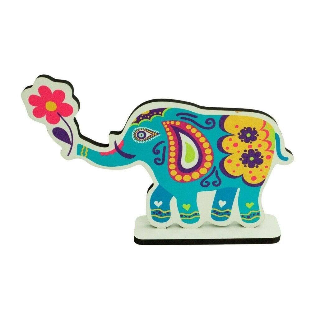 Enfeite de Madeira 12,5cm Elefante Colorido - Tudo em Caixa