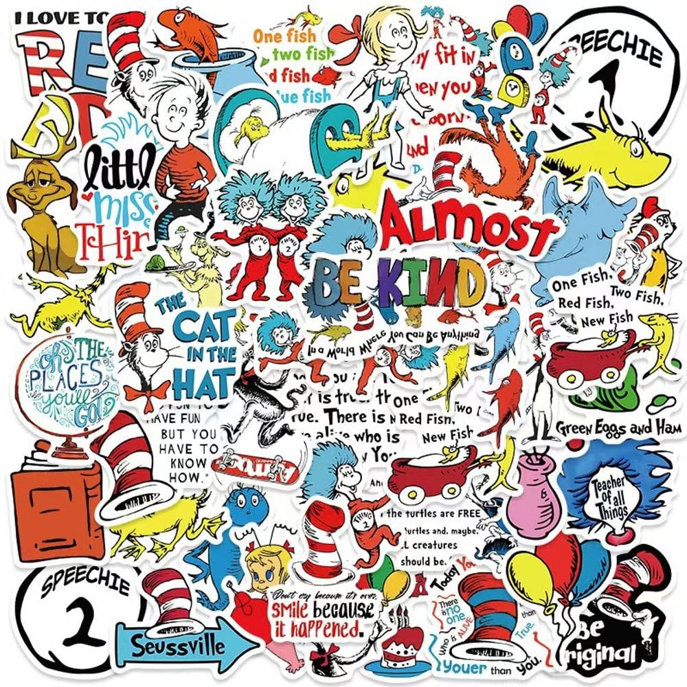 Adesivos de vinil impermeável Dr Seuss Anime 50 unidades