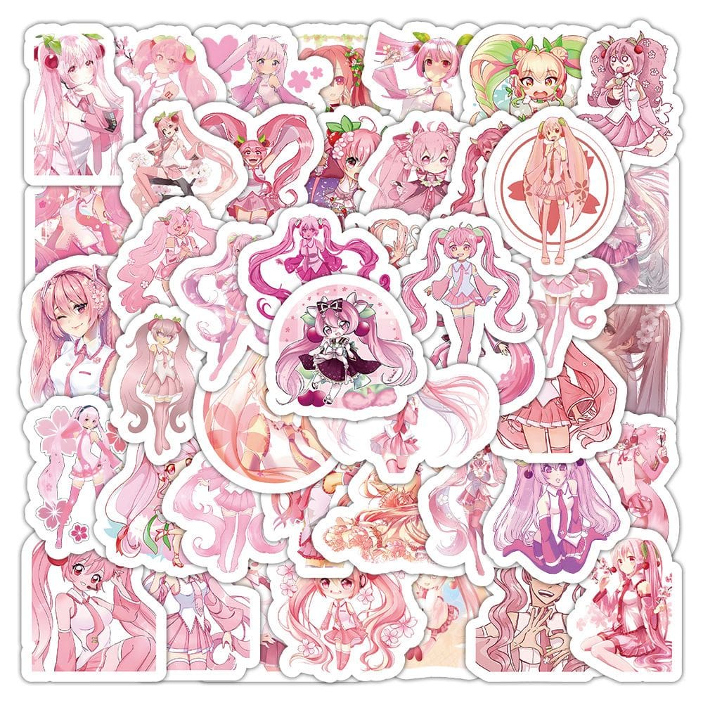 Adesivos Hatsune Miku, vinil impermeável, anime, 50 unidades