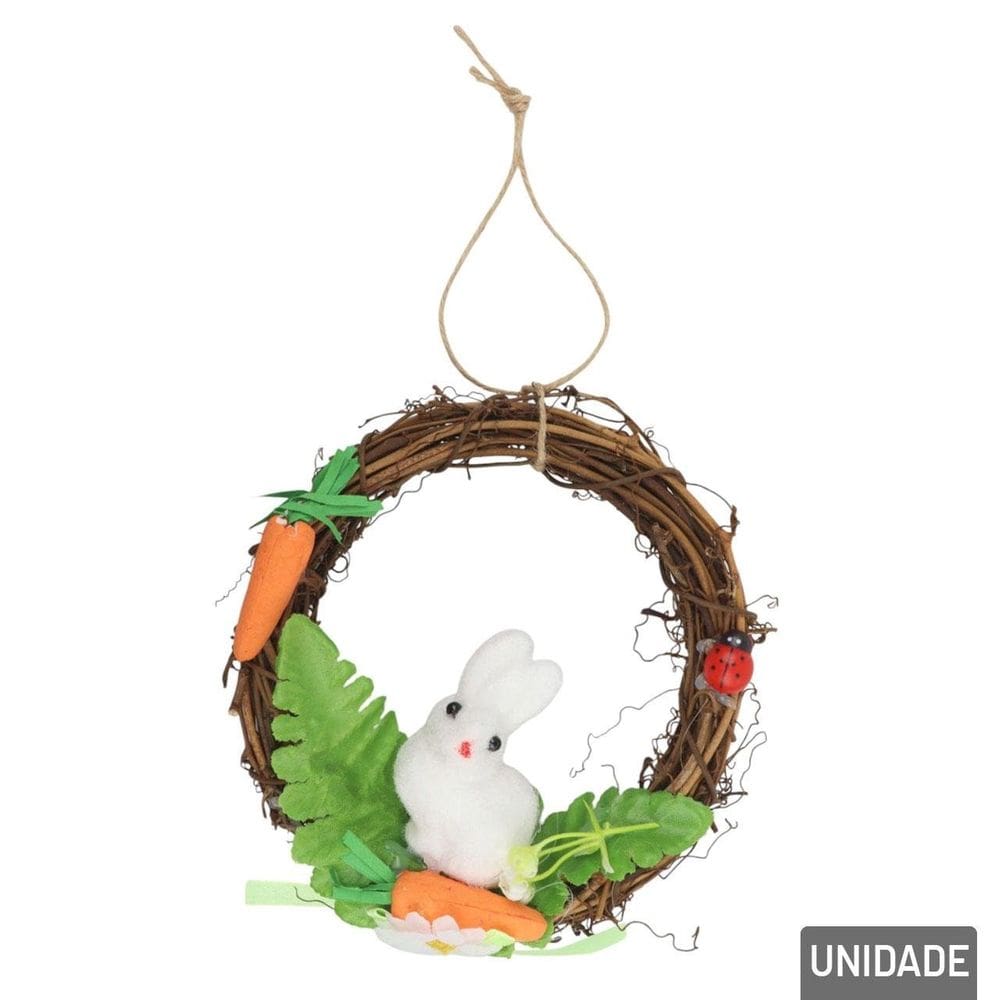 Enfeite de Páscoa Guirlanda 15cm Coelho e Cenoura - Tudo em Caixa