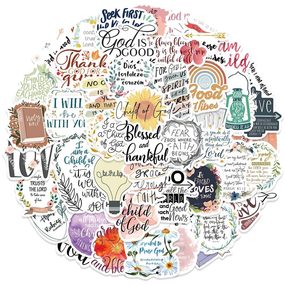 Adesivos Jesus Phrases, vinil impermeável, anime, 52 unidades