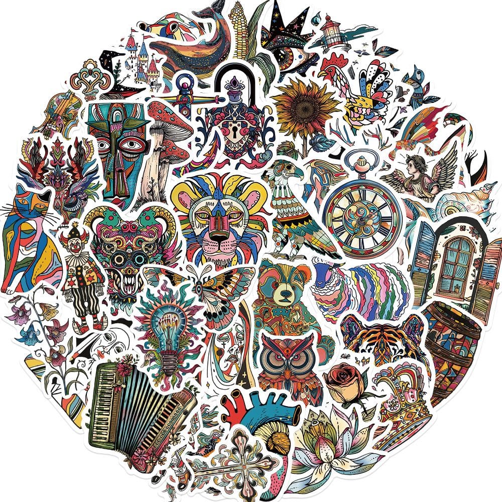 Adesivos, 50 unidades/lote, coloridos, estranhos, lótus, girassóis, ursos