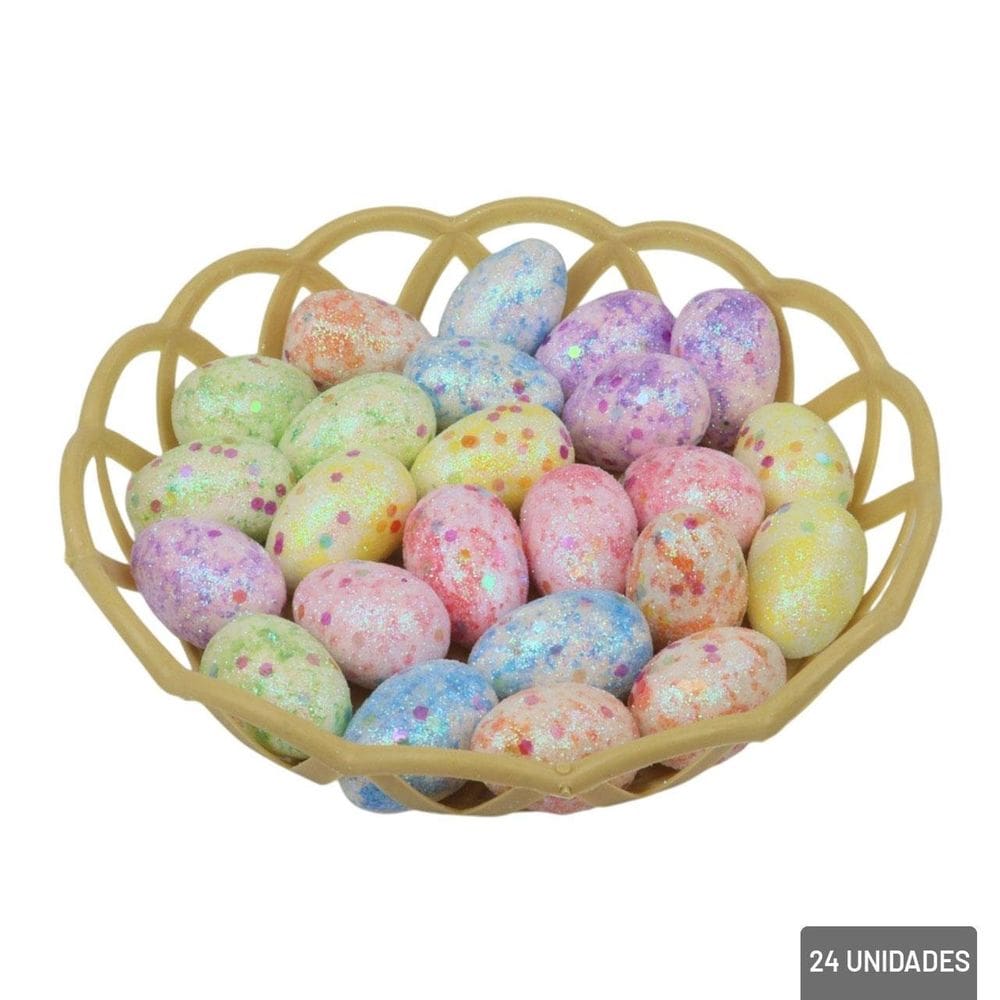 Enfeite de Páscoa Cesto e Ovos 25 Peças Colorido - Tudo em Caixa