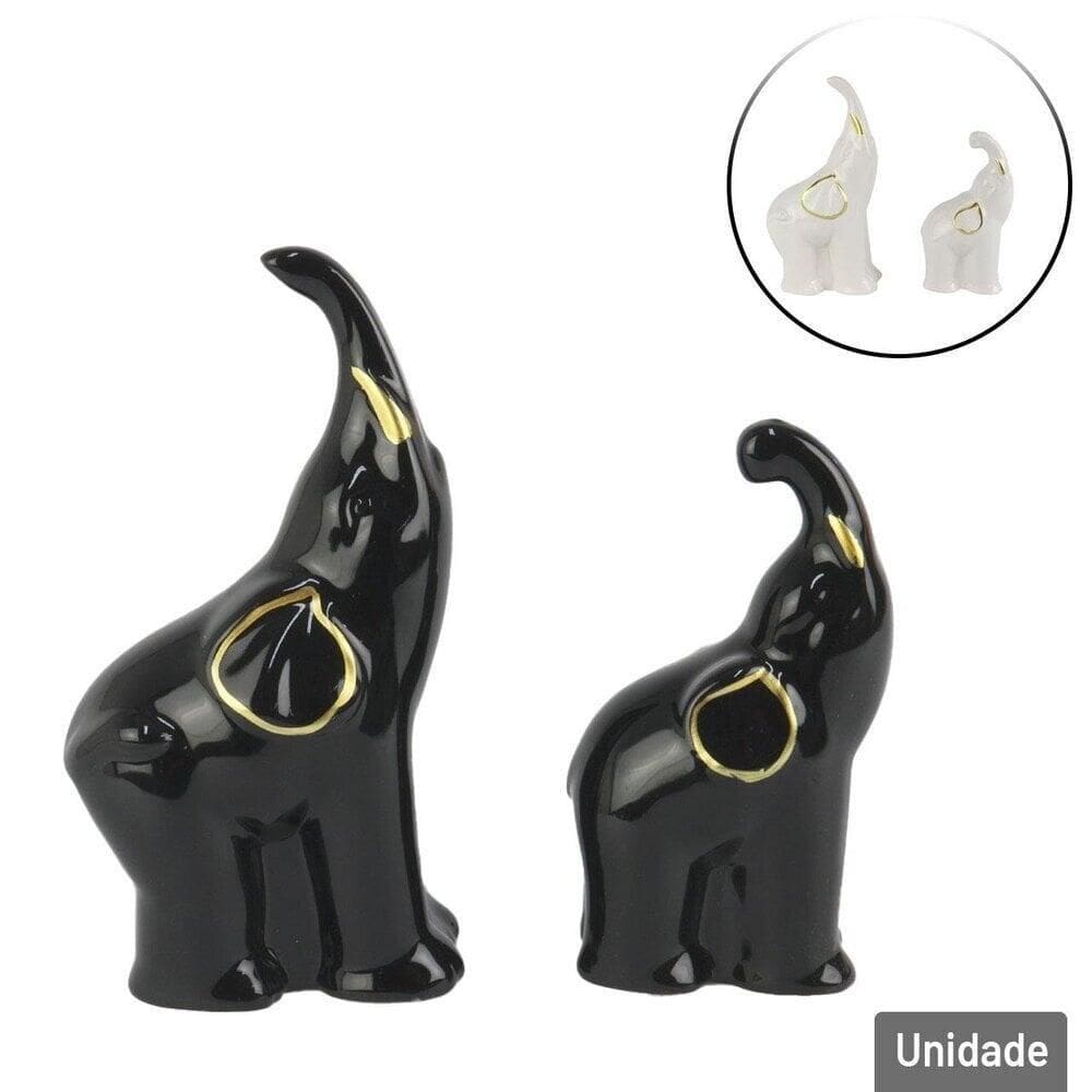 Enfeite de Cerâmica 2 Peças Elefantes Color - Tudo em Caixa