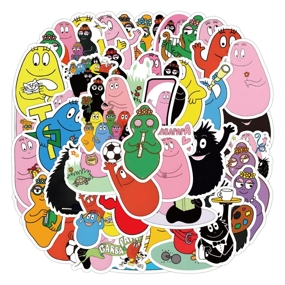 Adesivos de vinil impermeável Barbapapas, anime, 50 unidades/lote, 5-7 cm