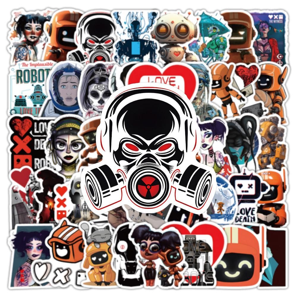 Adesivos Loves Deaths Robots, vinil impermeável, 50 unidades