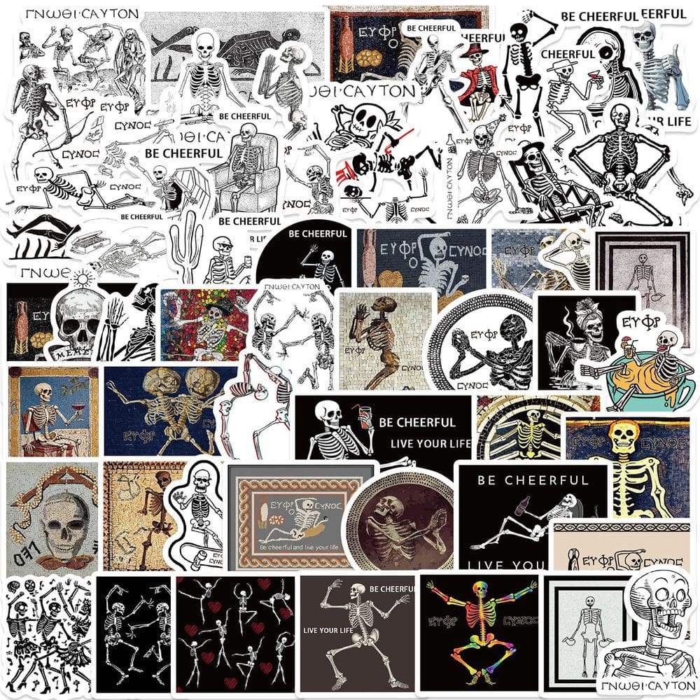 Adesivos Horror Skulls Humans Skeletons à prova d`água 62 unidades