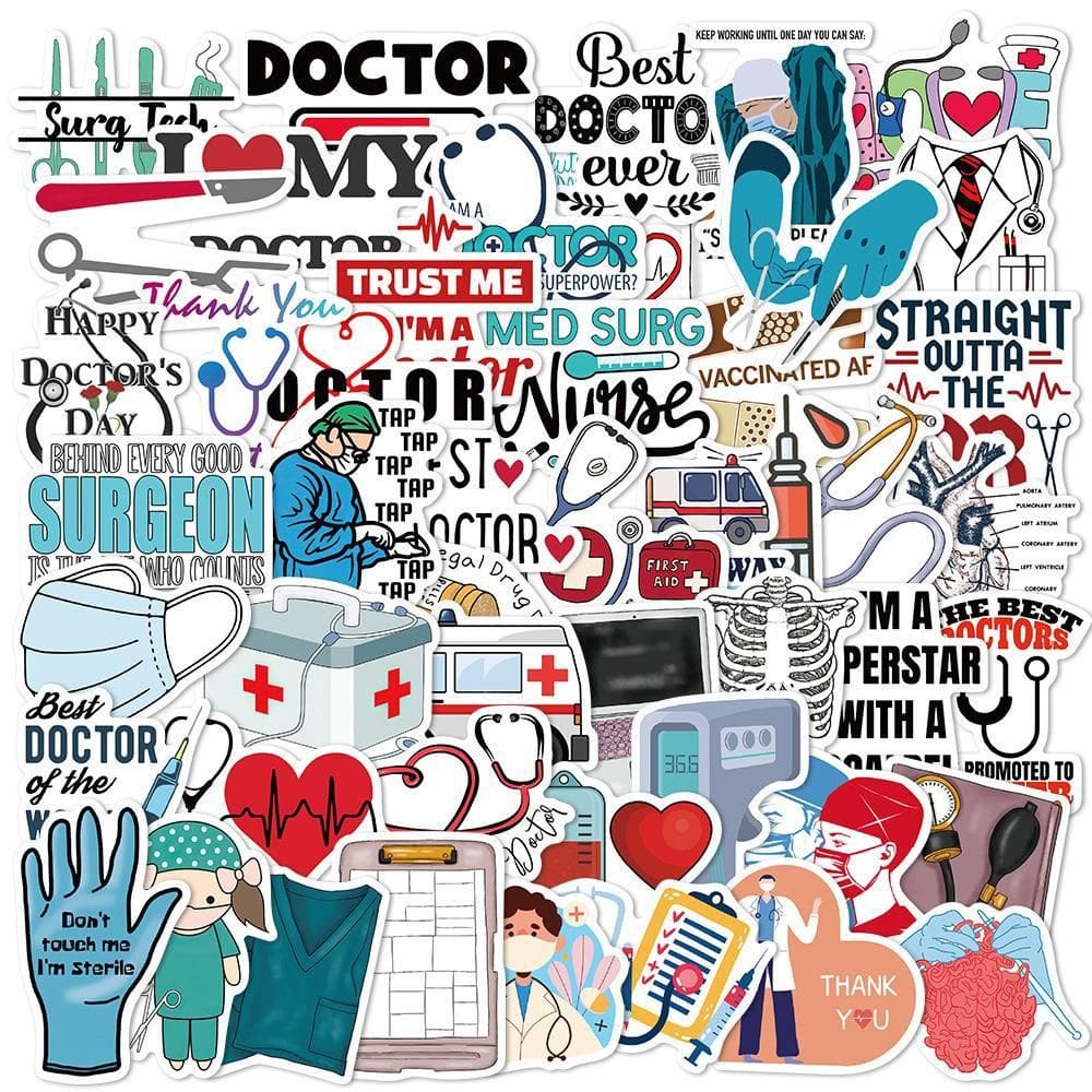 Adesivos de vinil impermeável I Loves Doctors, anime, 50 unidades
