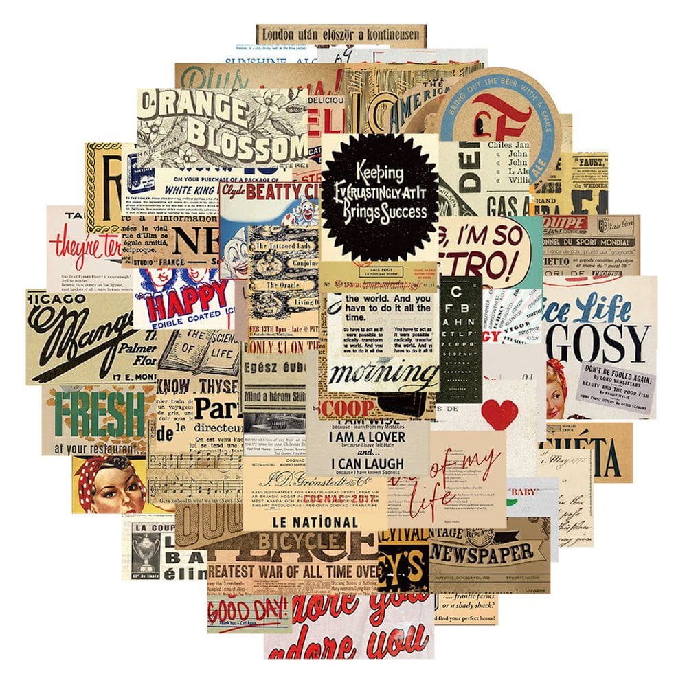 Pacote de adesivos: pele de carneiro retrô, slogan em inglês, jornal, anime