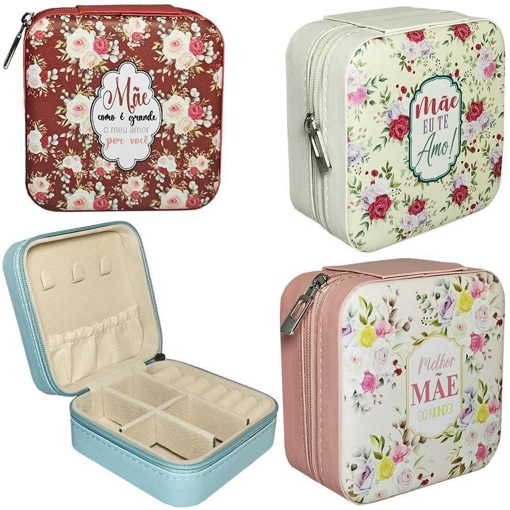 Estojo Porta Joias De Pvcfrases Mae Com 4 Divisorias E Ziper