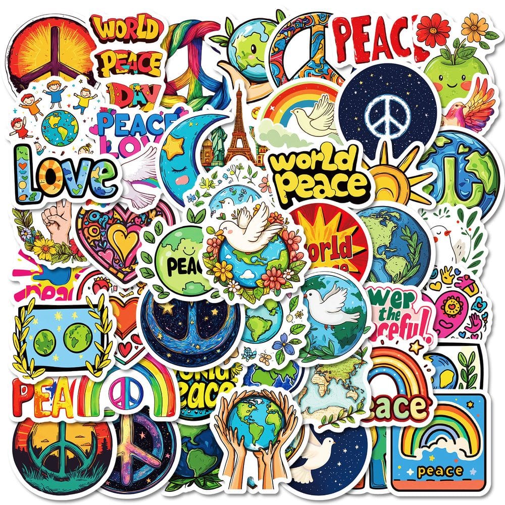Adesivos de vinil impermeável com tema Worlds Peaces 50 unidades/lote