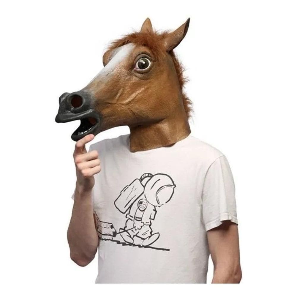 2X Máscara De Cavalo Látex Cosplay Festa Fantasia Cor Marrom