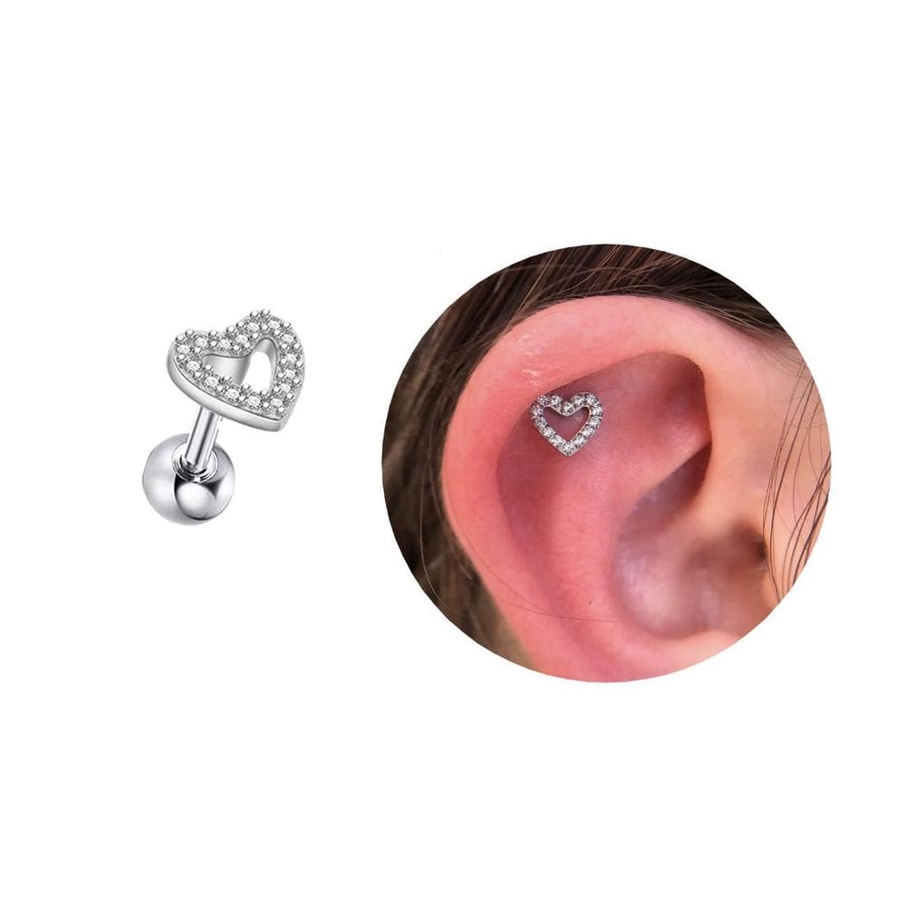 Piercing Coração Tragus Modelo Prateado Com Zirconia