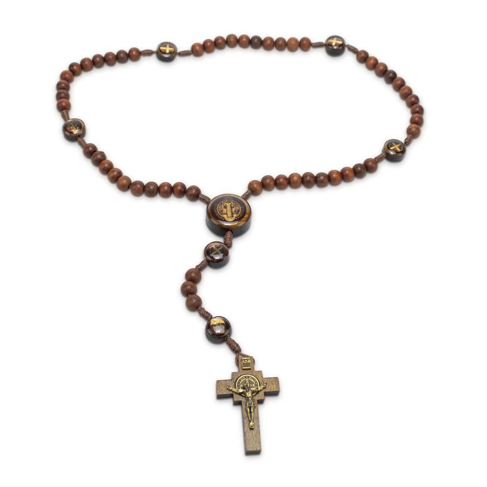 Terço São Bento Marrom Madeira 8Mm