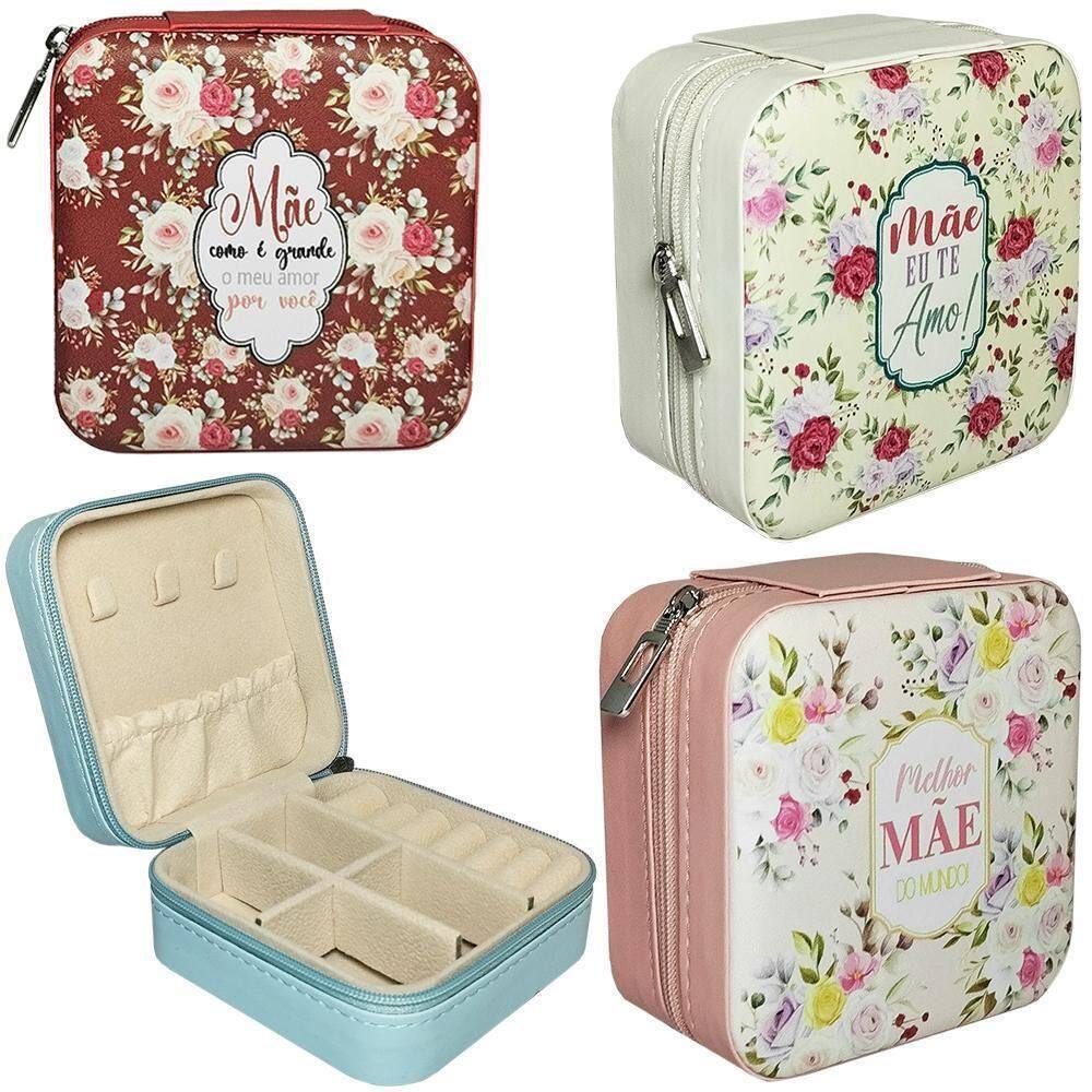Estojo Porta Joias De Pvcfrases Mae Com 4 Divisorias E Ziper