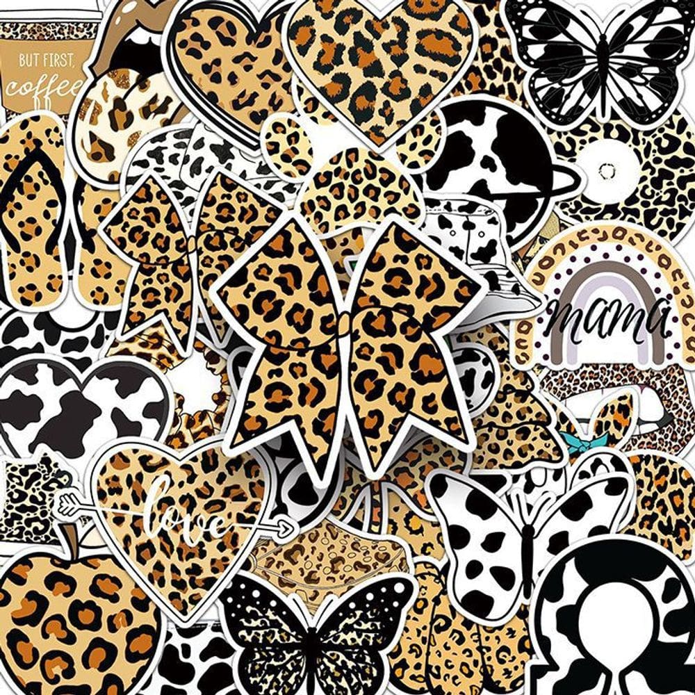 Adesivos, estampas de leopardos, laços, amores, vinil impermeável, 50 unidades