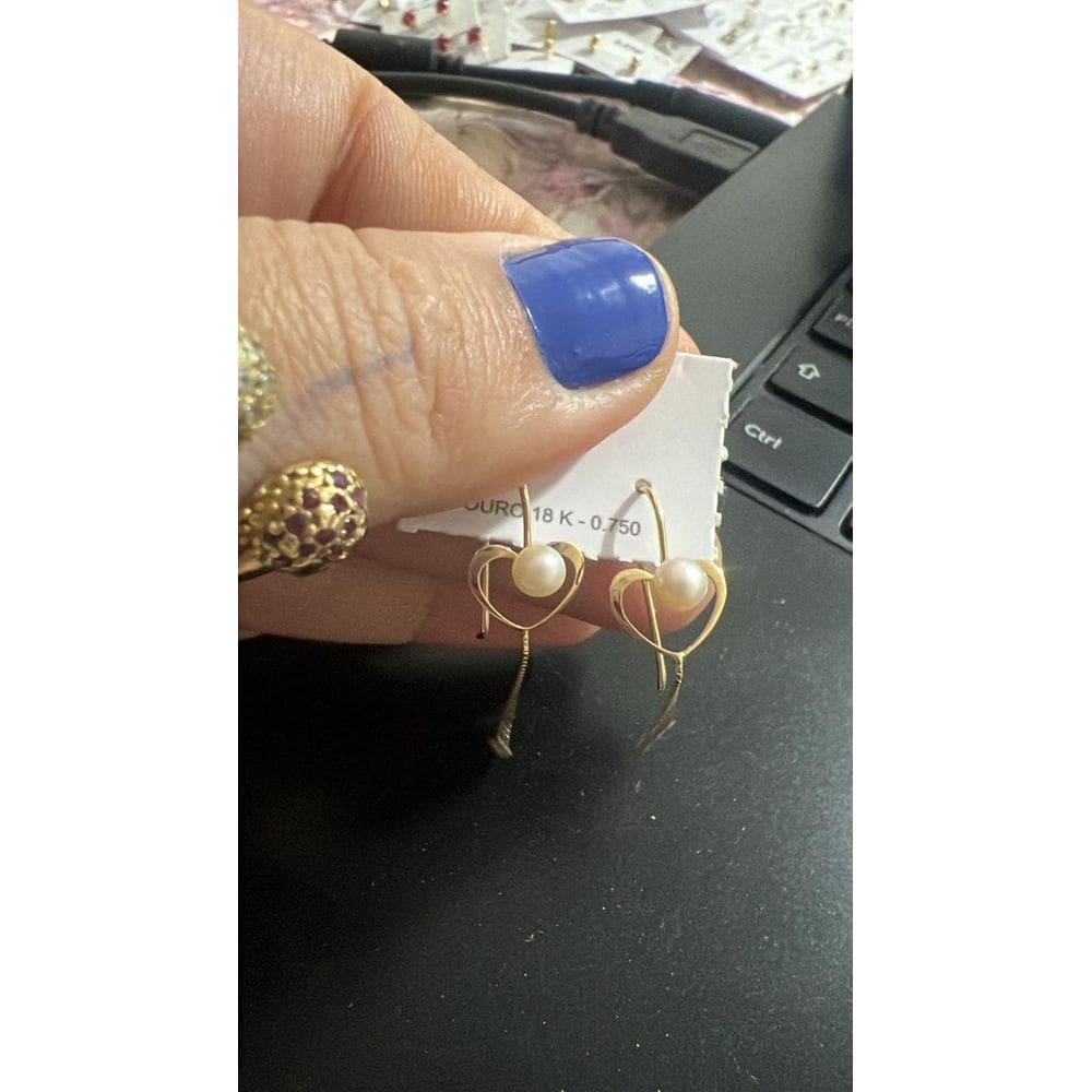 Br.Coracao Com Perola Pendurado Ouro18K 0.9O.F