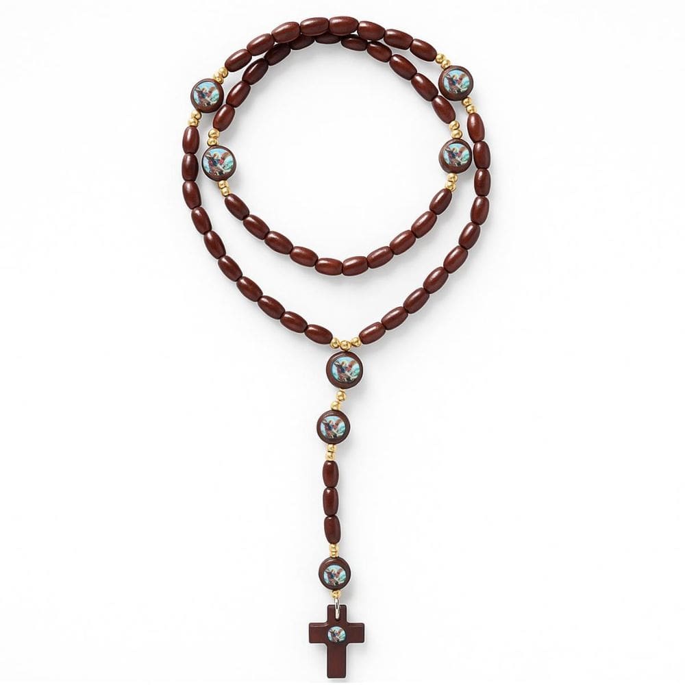 Terço Madeira São Miguel Arcanjo Conta 8Mm 45 Cm Marrom