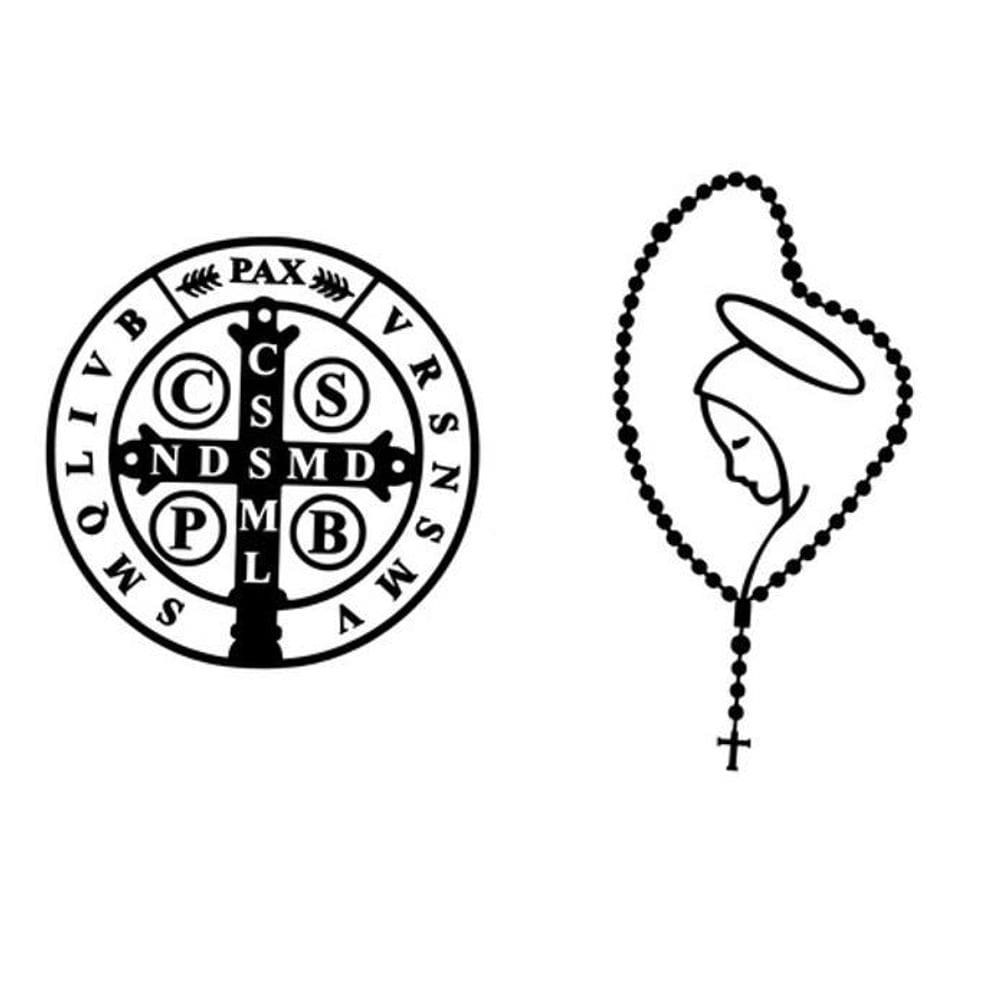 Kit 3 Adesivos Rosário Terço + 3 Adesivos Medalha São Bento