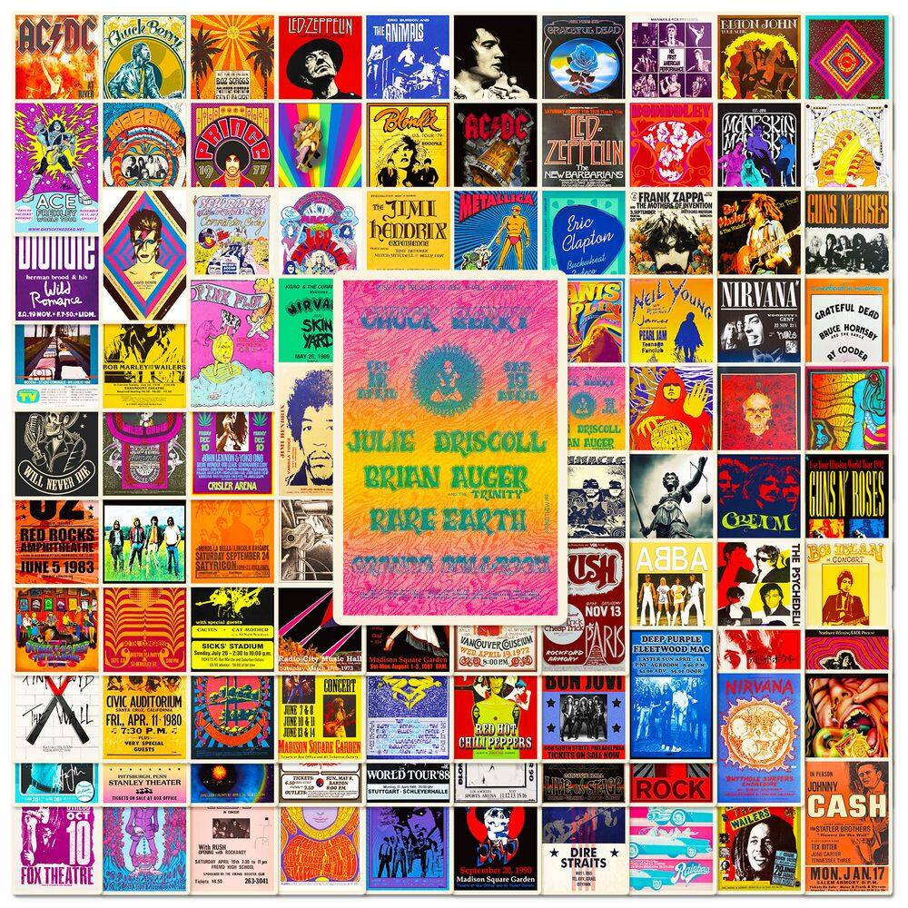 Pacote de adesivos Rock Poster Anime, vinil impermeável, 100 unidades