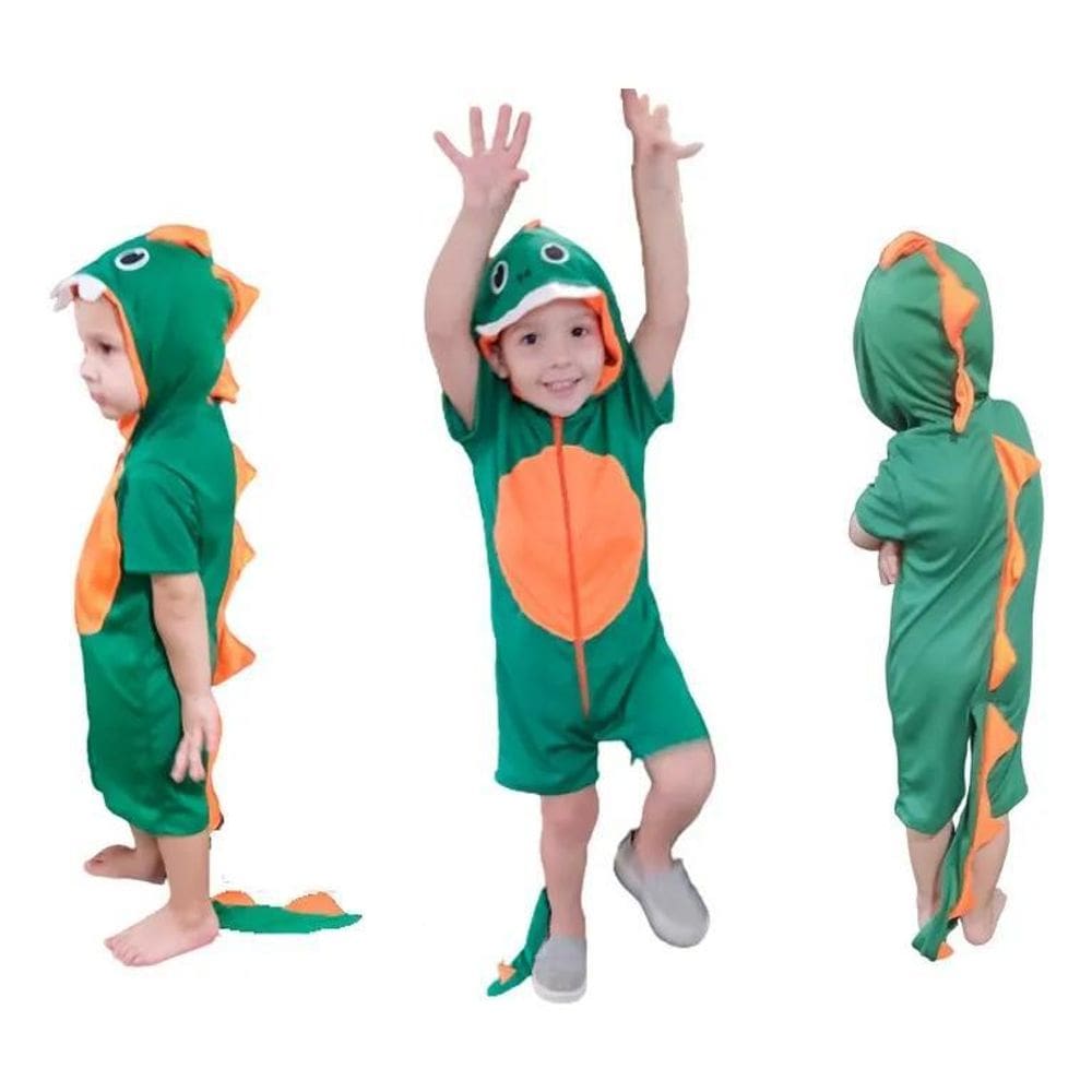 2X Fantasia Dinossauro Infantil Menino Luxo Curto Verde