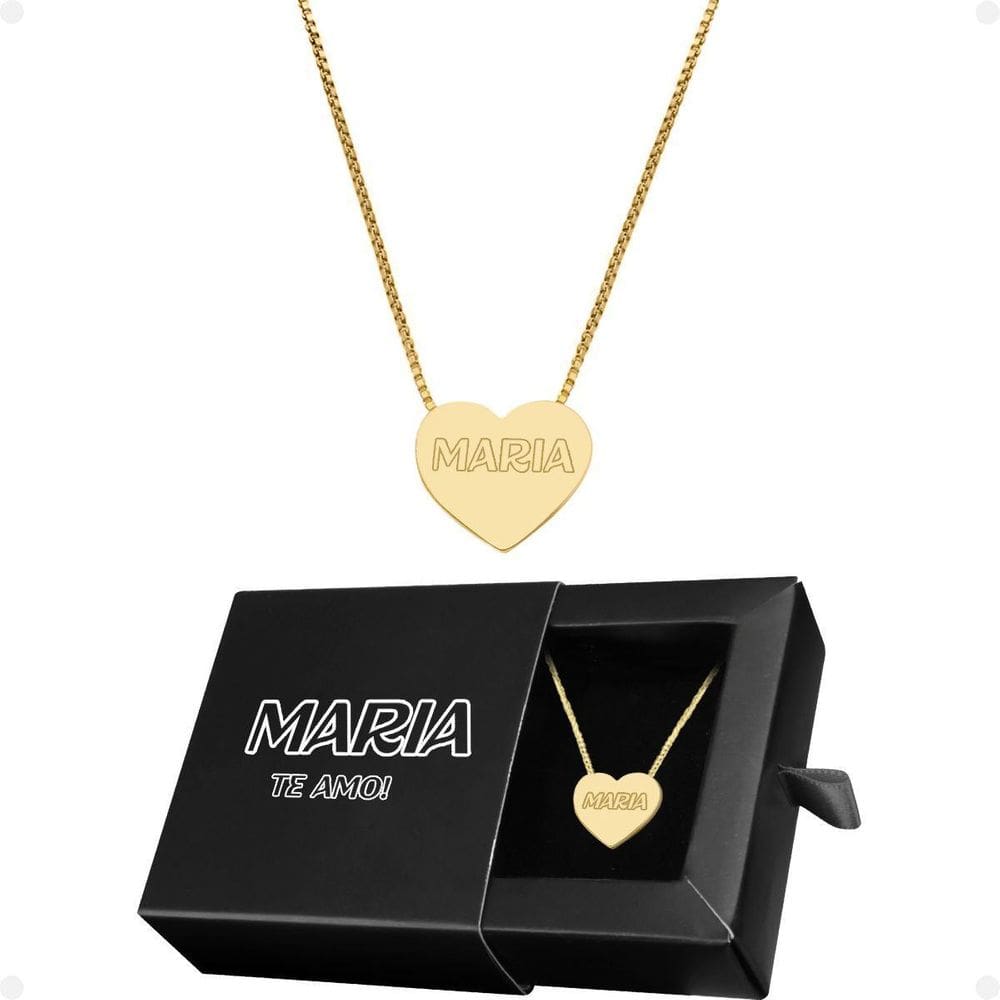 Colar Feminino Dourado Aço + Pingente Personalize Coração