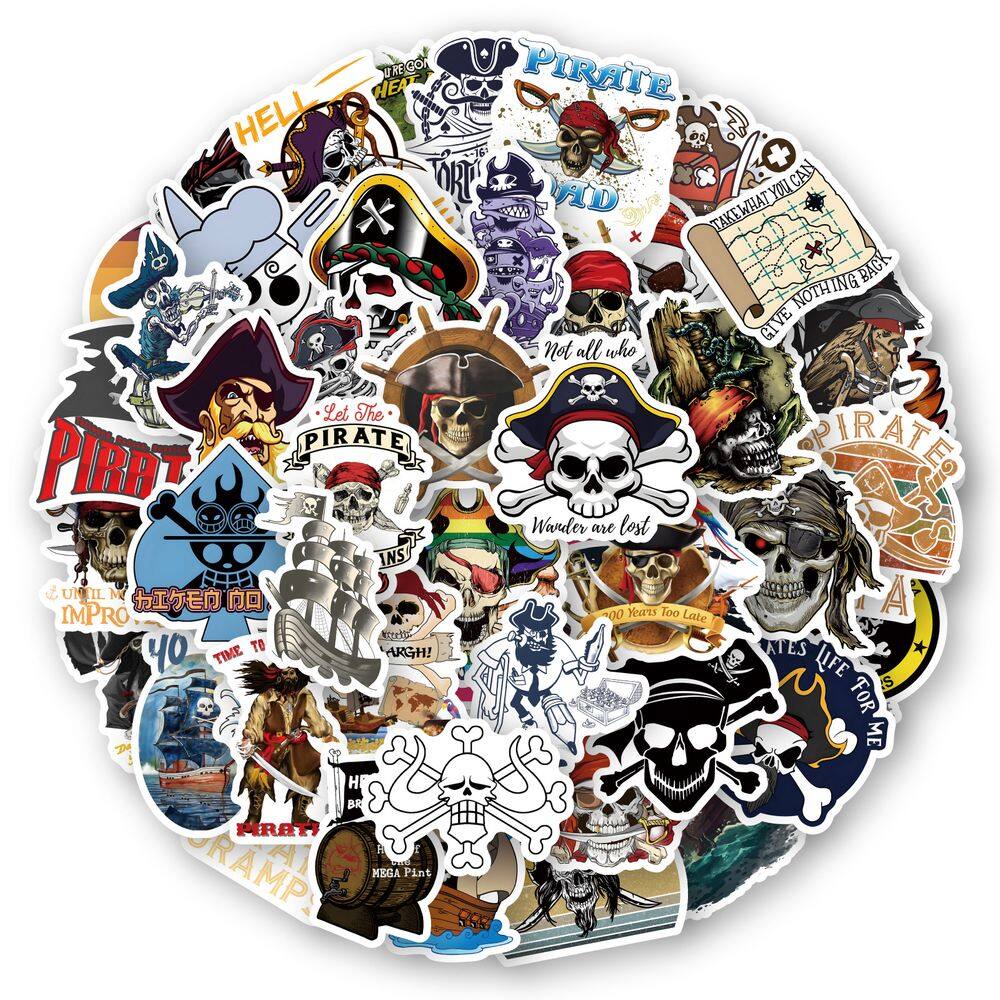 Pacote de adesivos Pirates Skull Anime, vinil impermeável, 50 unidades