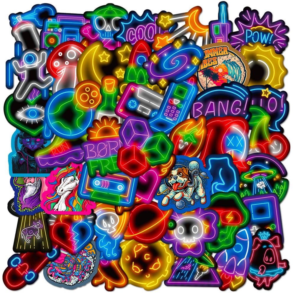 Pacote de adesivos Rocket Neon Cool Anime, vinil impermeável, 50 unidades