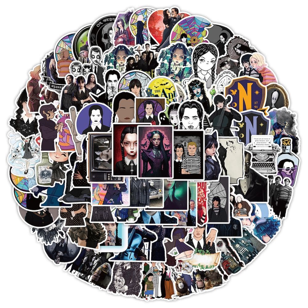 Pacote de adesivos às quartas-feiras, anime, 50 peças de desenho animado decorativo