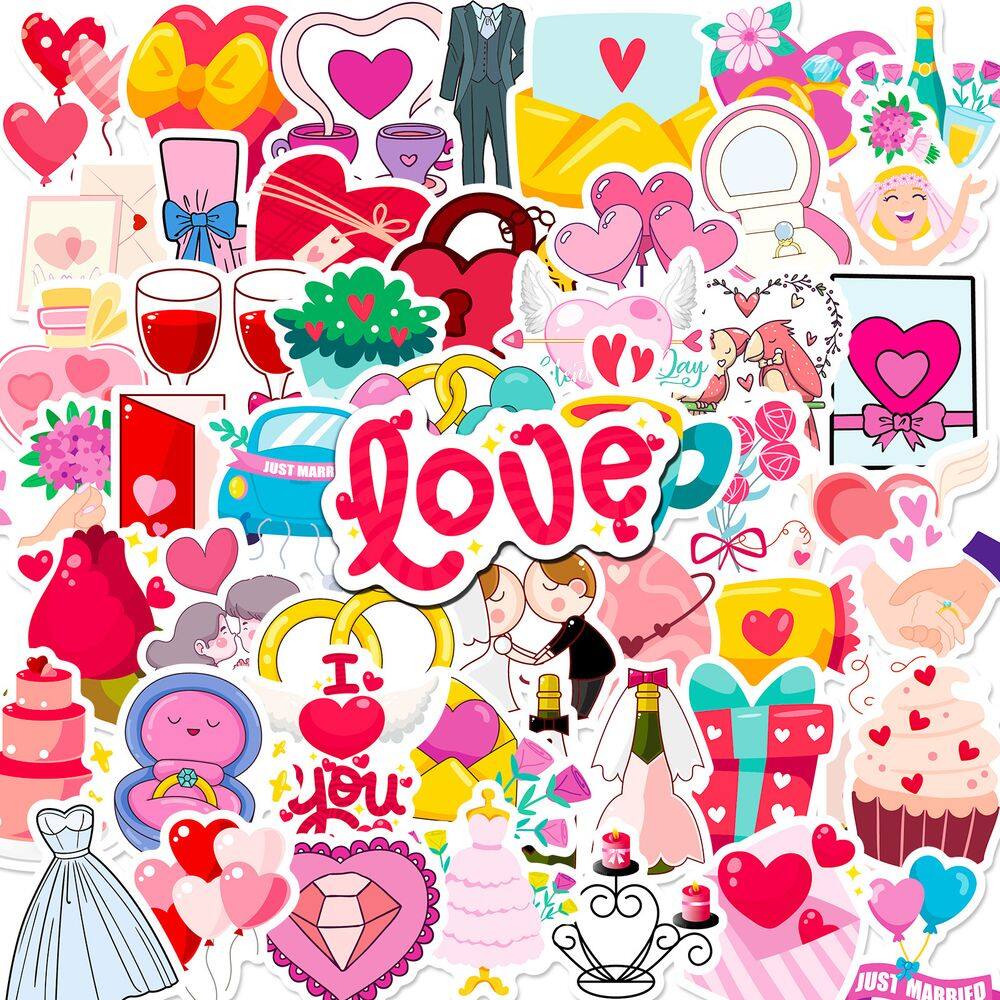 Pacote de adesivos, grafite de casamento, anime para o Dia dos Namorados, 50 unidades