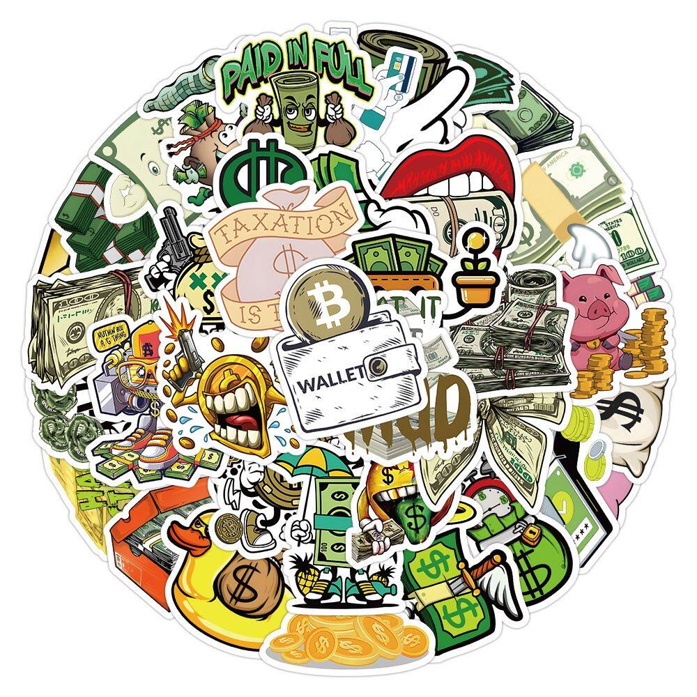 Pacote de adesivos Money Currency Anime, vinil impermeável, 50 unidades