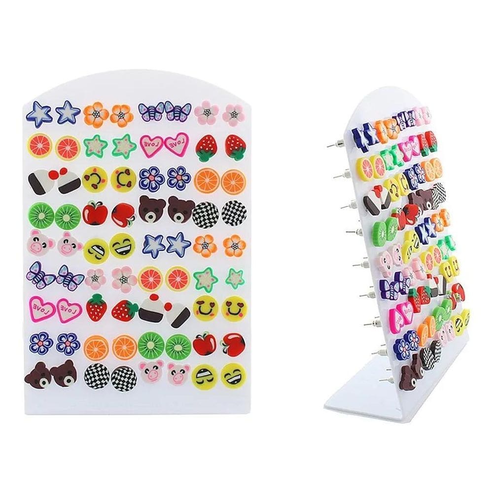 2X 36 Pares De Brinco Resina Infantil Colorido  Varia