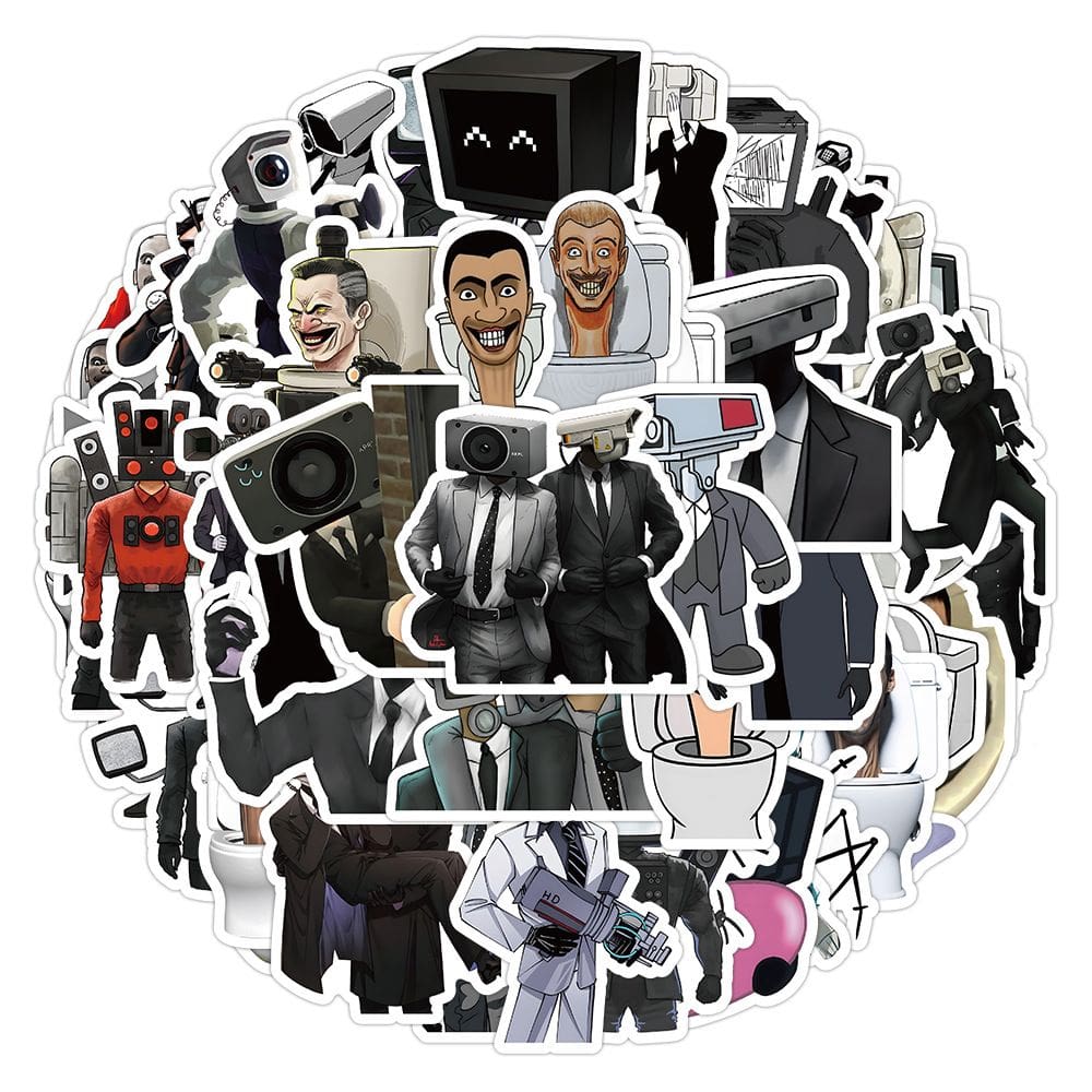 Pacote de adesivos Skibidiss Anime Waterproof Vinyl 52 unidades