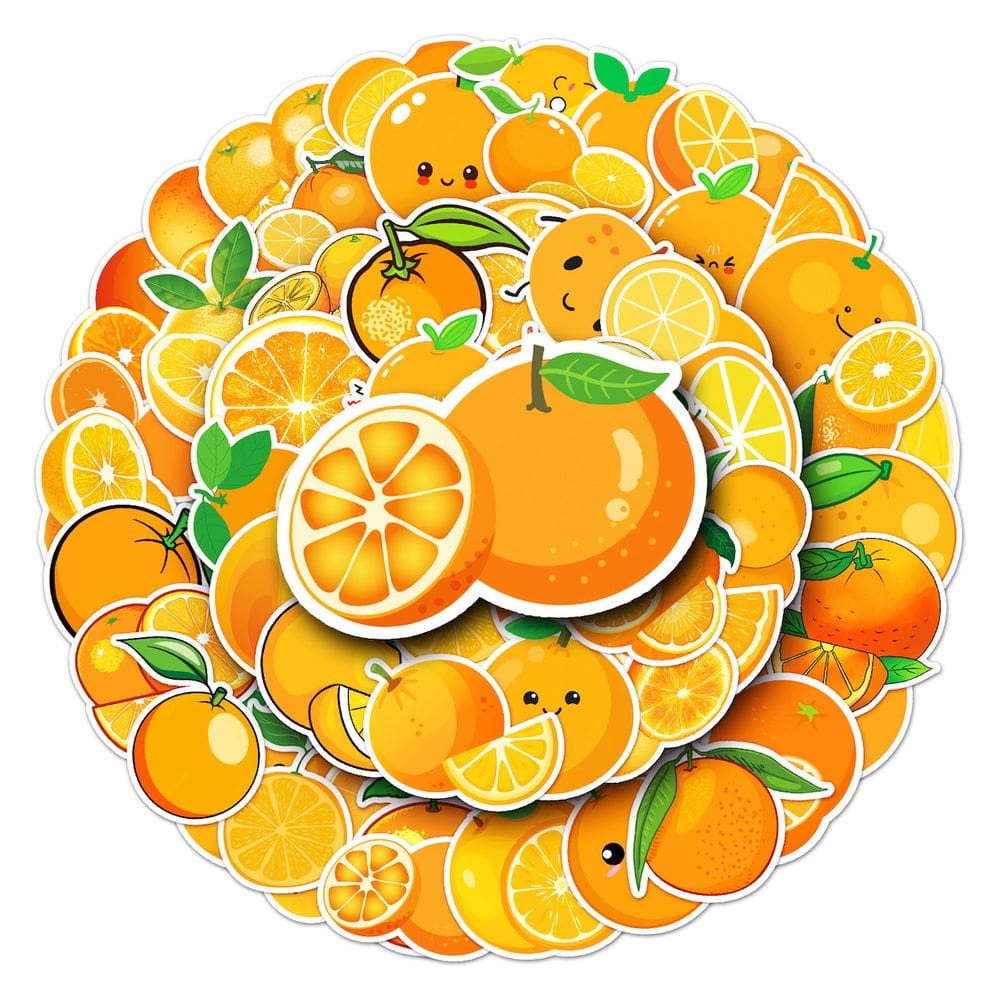 Adesivos: frutas, laranja, anime, desenho animado, PVC, 50 unidades