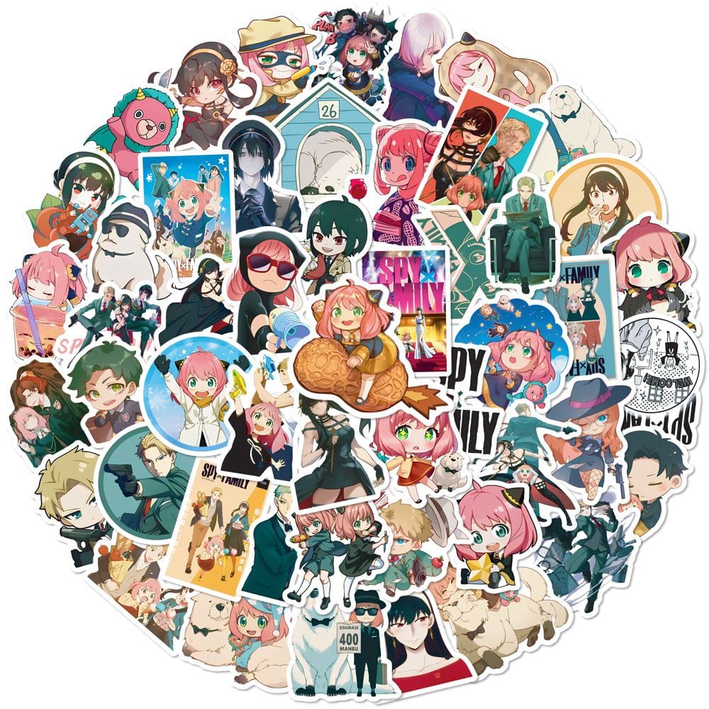 Pacote de adesivos Spys Familys Anime Waterproof Vinyl 50 unidades