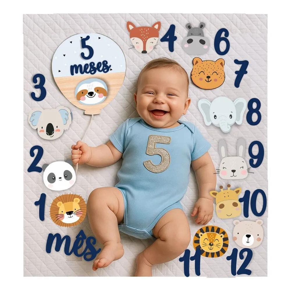 2X Kit Mesversário 12 Bichos Da Selva Safari Nórdico