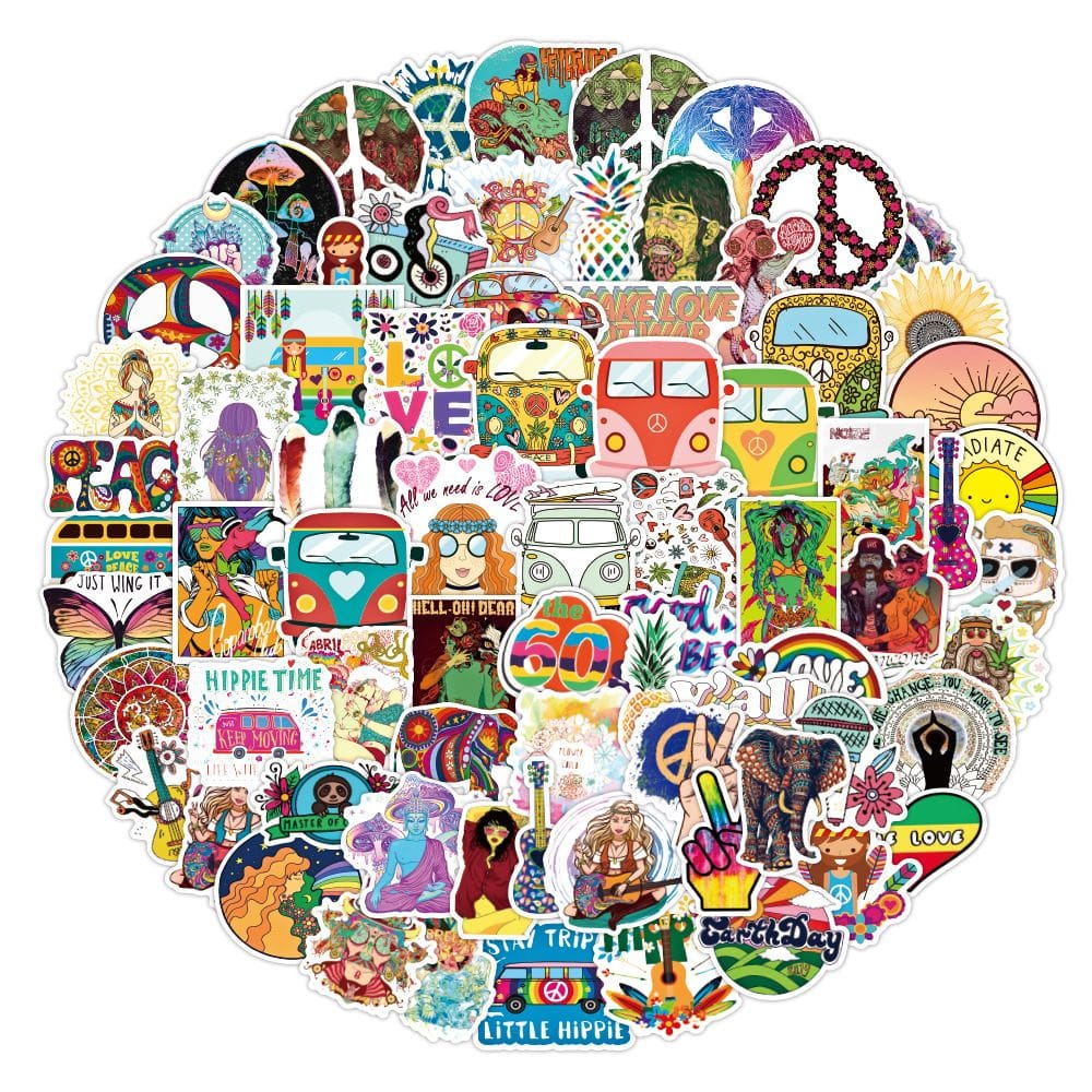 Pacote de adesivos Hippies Anime, vinil impermeável, 100 unidades