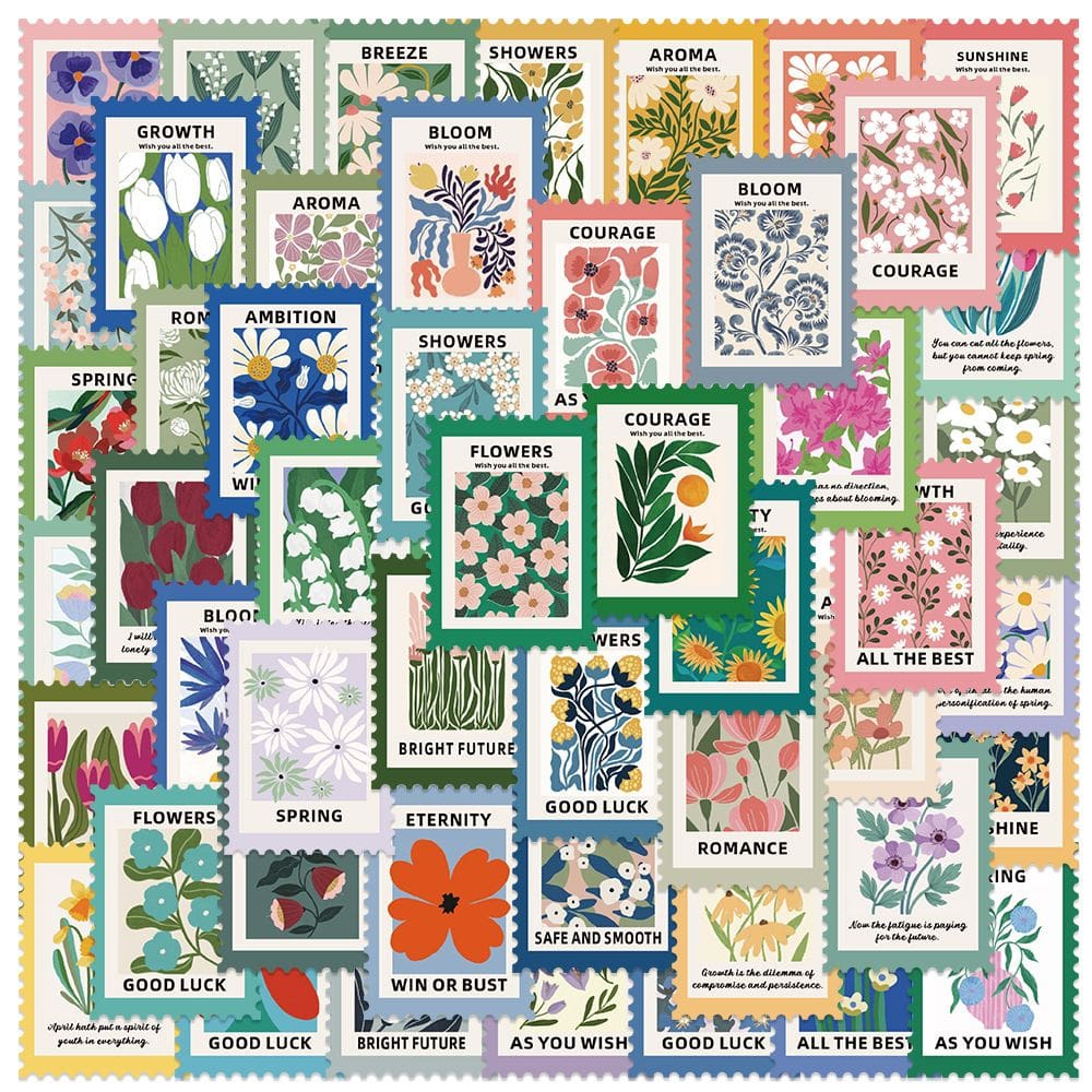 Adesivos, flores, selos, vinil impermeável, anime, 50 unidades