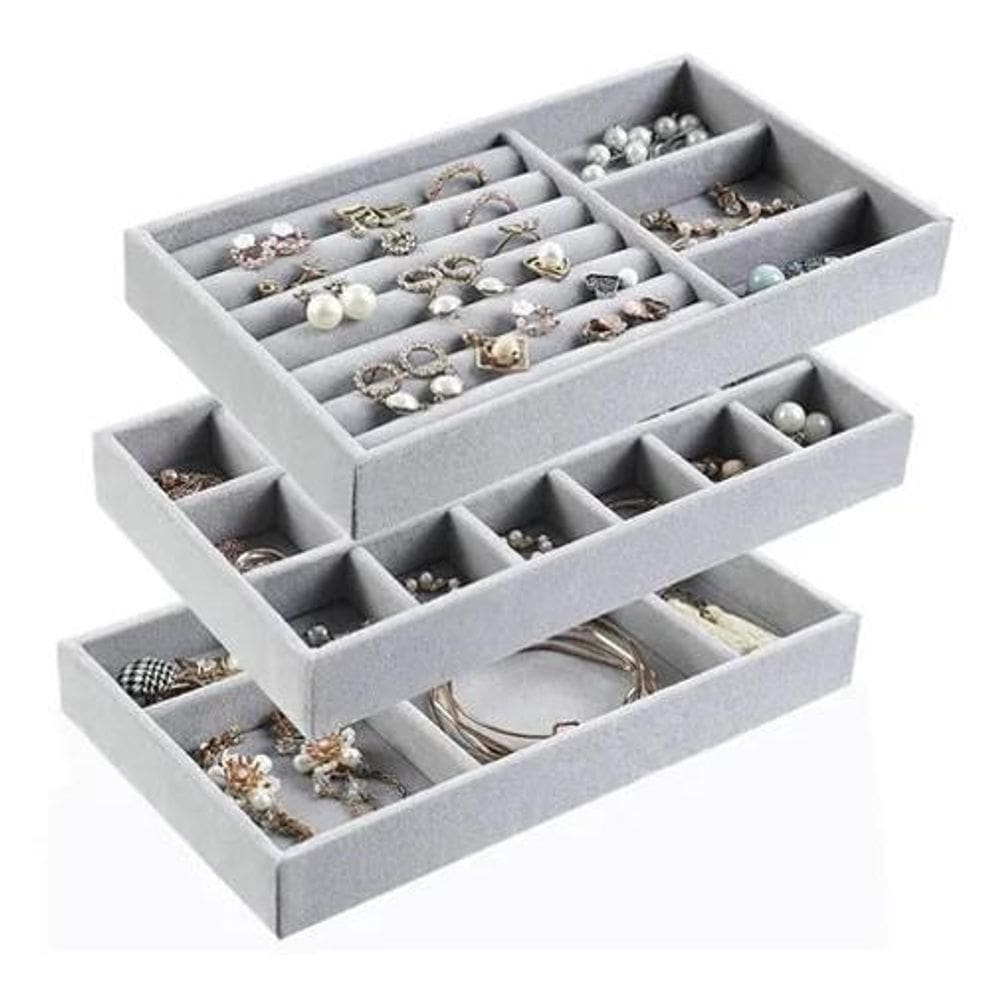 Kit 3 Bandejas Porta Joias Veludo Organizadora Bijuterias