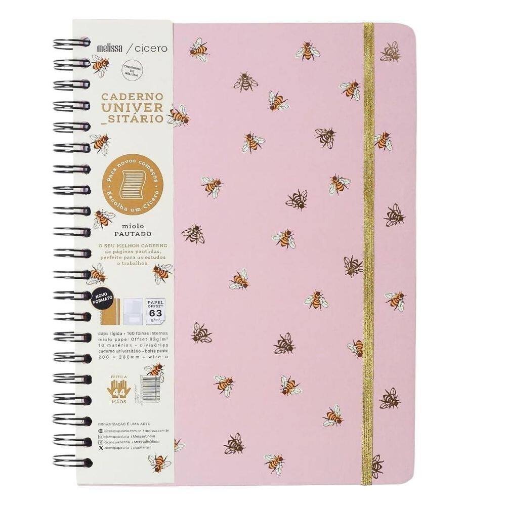 Caderno Universitário 160 Folhas 10 Matérias Melissa Colméia