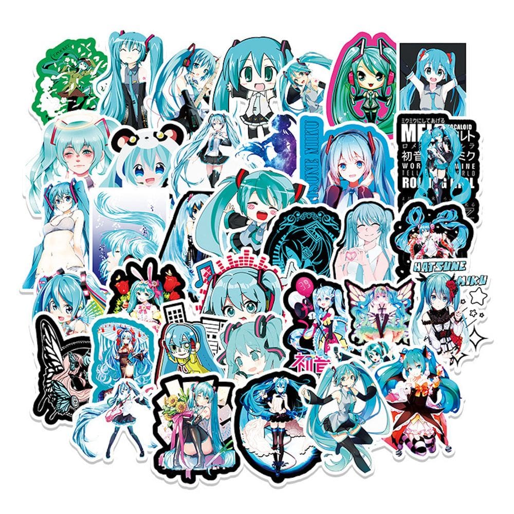 Adesivos Hatsune Miku Anime 50 peças de PVC impermeáveis e à prova de sol