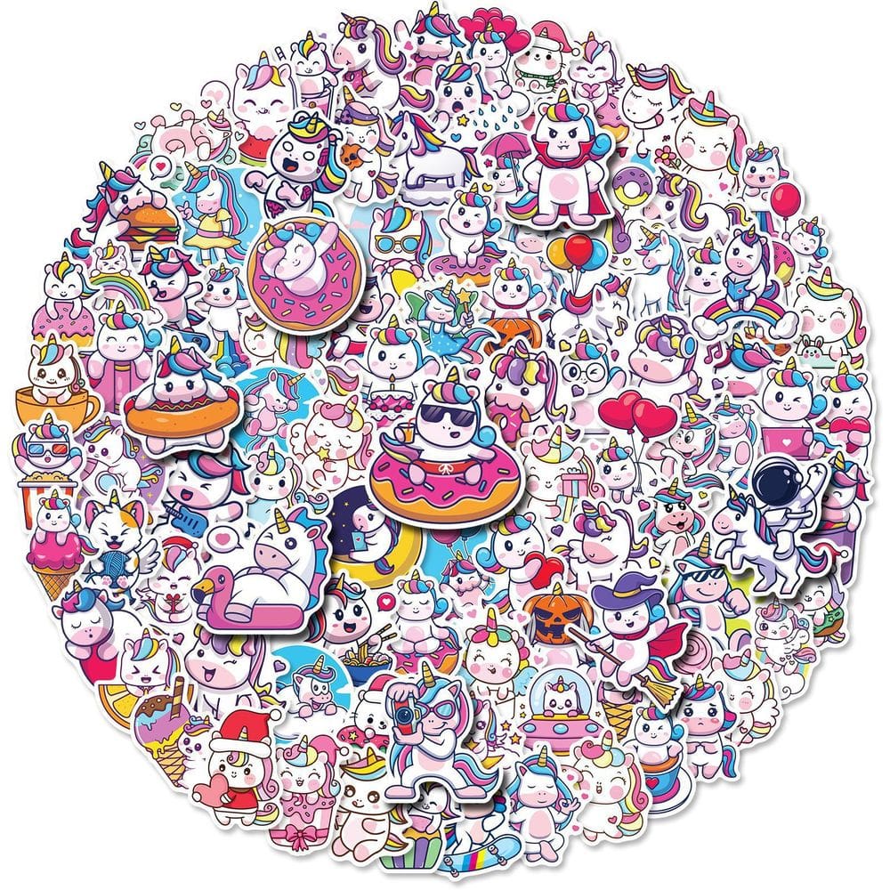 Pacote de adesivos Unicorn Kids, vinil impermeável, 100 unidades