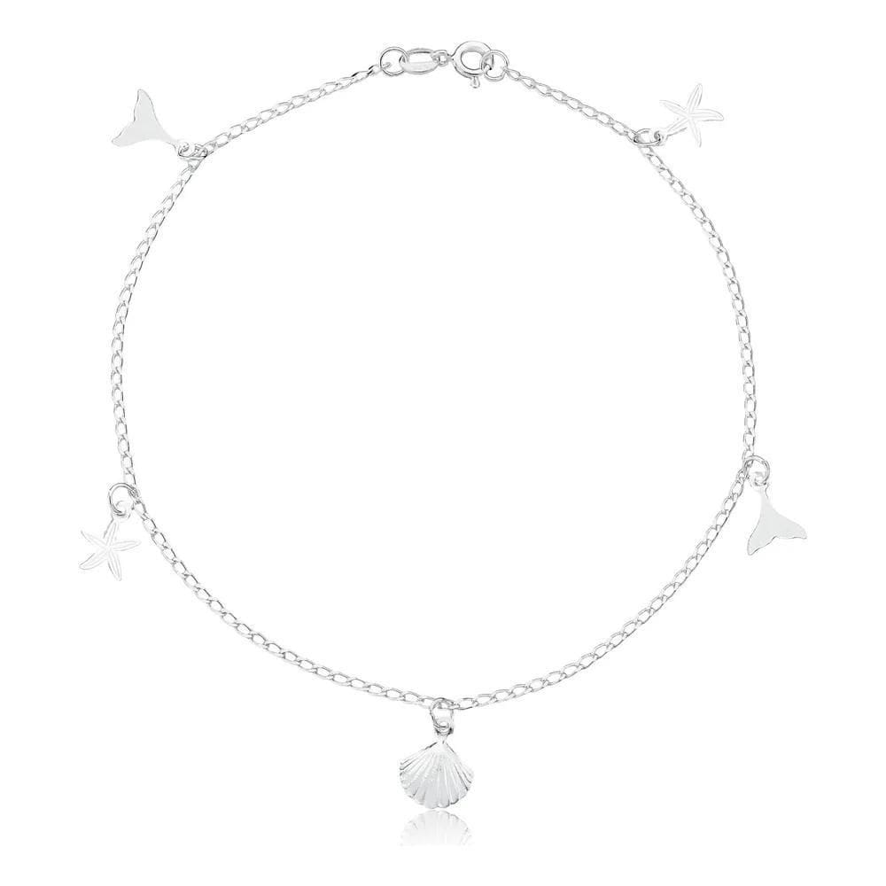 2X Tornozeleira Praia Concha Sereia Estrela Prata 925