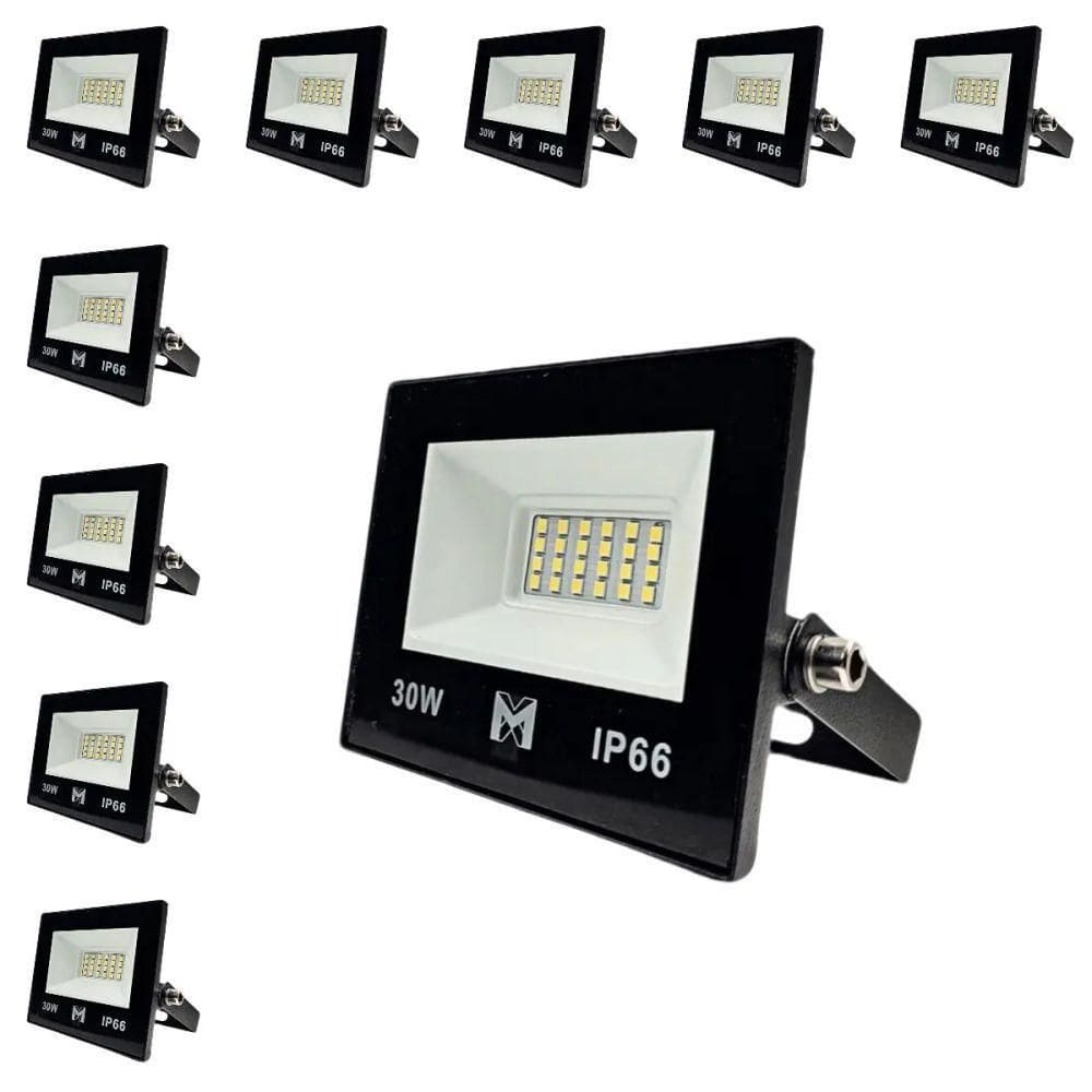 Kit 10 Refletor Led 30w Smd Bivolt 6500k Fachada Pavilhão Ip66 Mx-0316