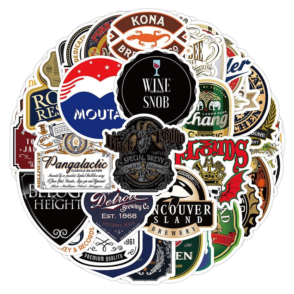 Pacote de adesivos WorldFamous Wine Trademark 50 unidades à prova d`água