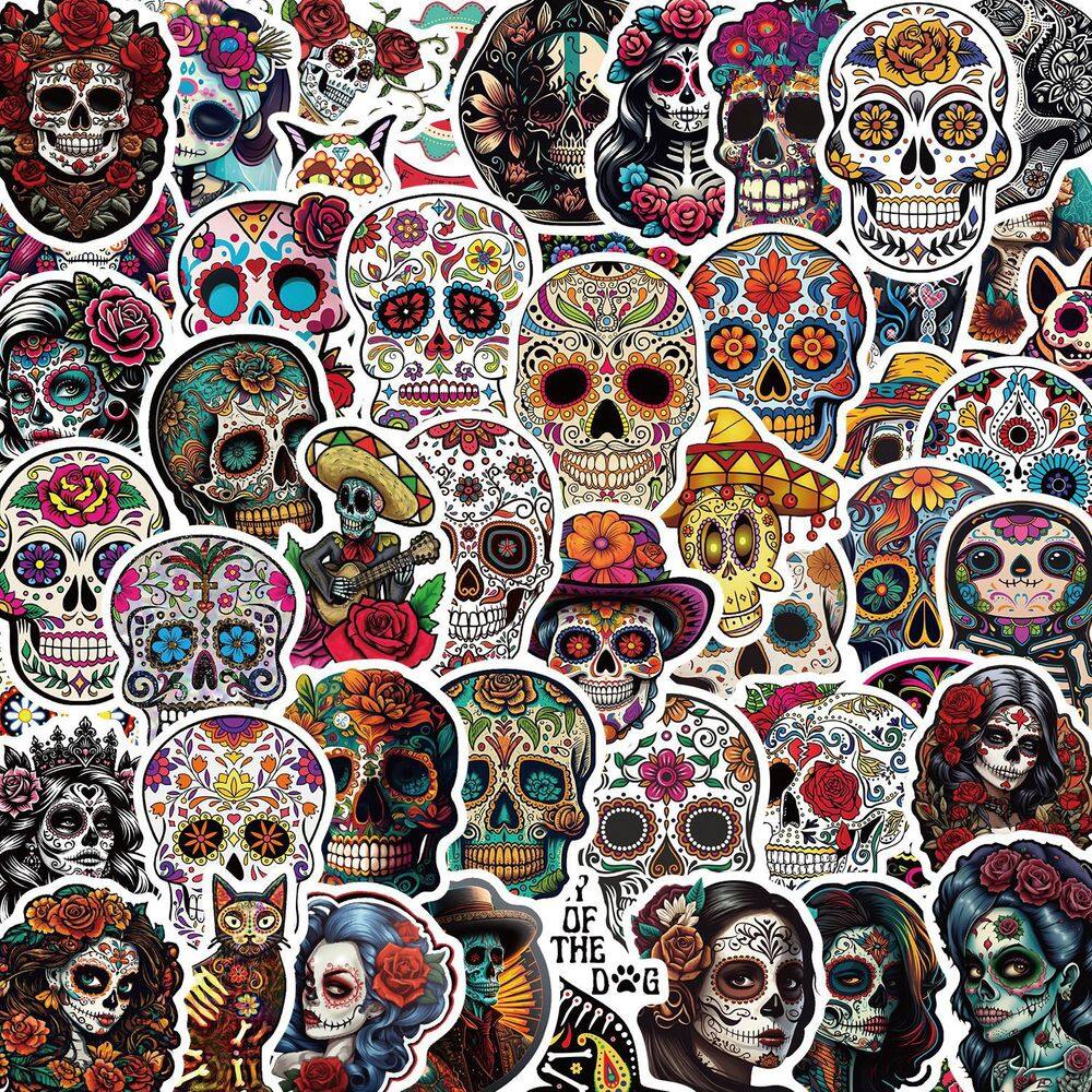 Adesivos Mexicans Days Skulls em vinil impermeável 50 unidades/lote